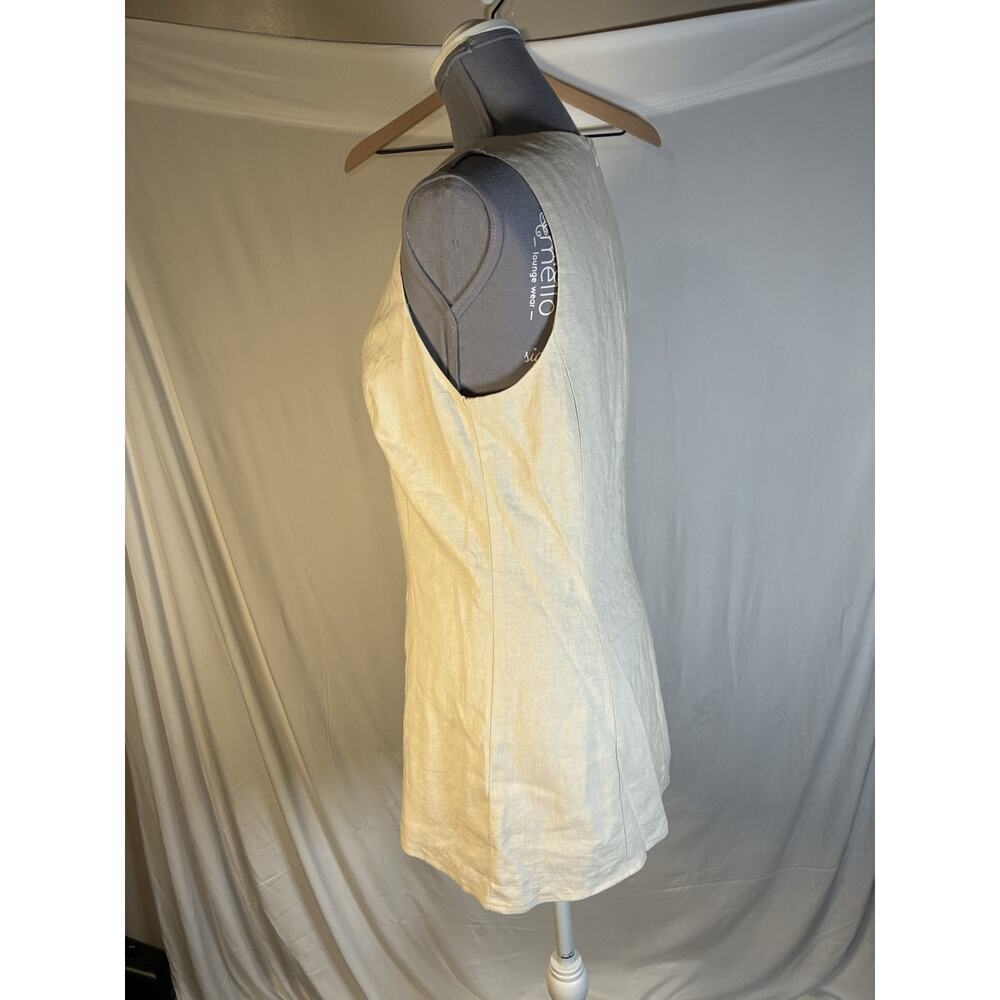 MNG Mango Linen Tie Front Mini Dress NWT Beige Sleeveless Minimalist M Coastal - Picture 2 of 9